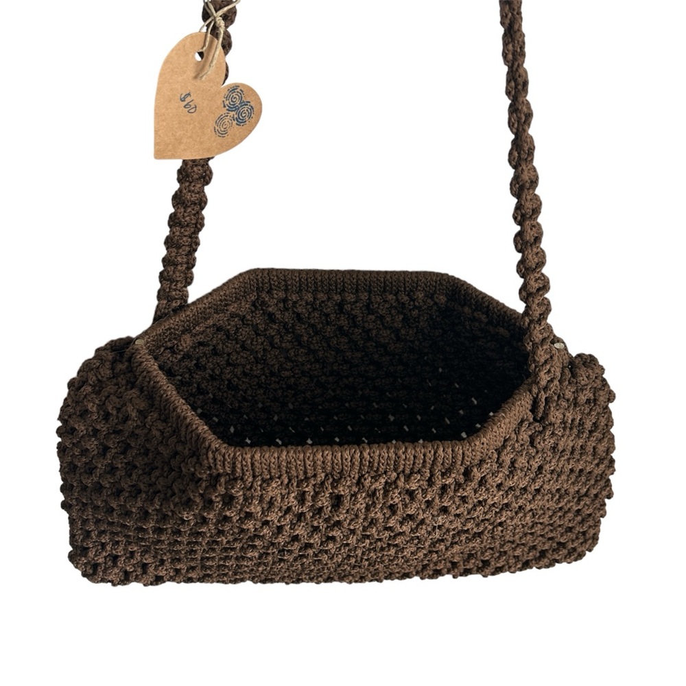 Vintage Brown Knit Tote Snap Bag